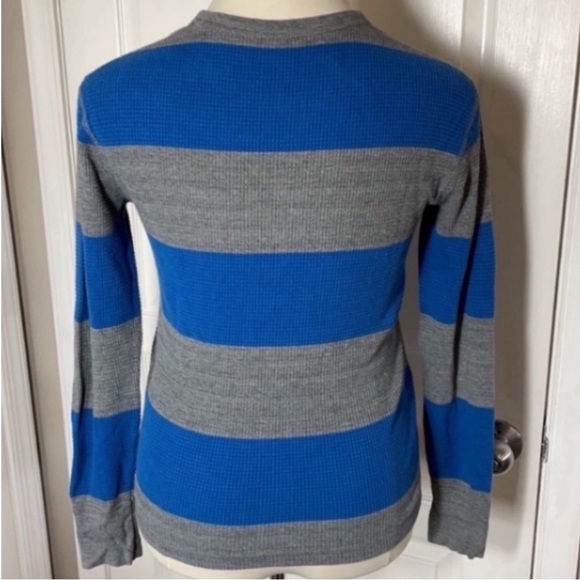 American Eagle Shirt Thermal Striped Sweater Gray Blue Long Sleeve Stripes Knit - Picture 7 of 16